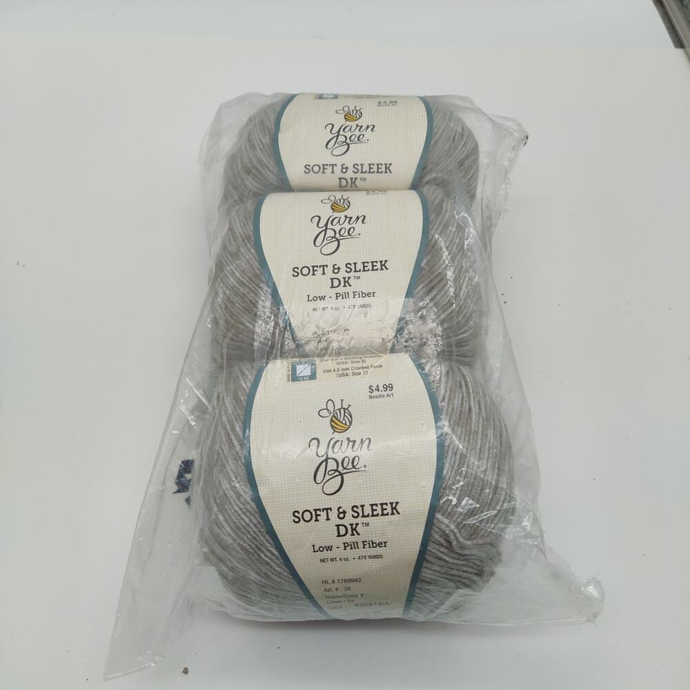Lot of 3 Yarn Bee - Soft & Sleek DK - Color #04 Linen 4oz 478 Yds